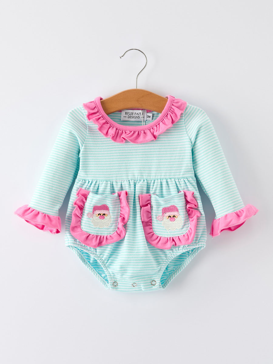 Holiday Fun Baby Girls Romper: Striped Dress with Santa Pockets