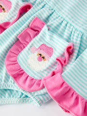 Holiday Fun Baby Girls Romper: Striped Dress with Santa Pockets