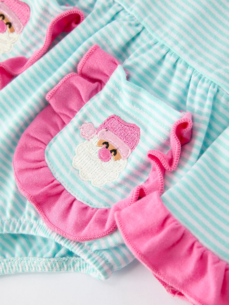 Holiday Fun Baby Girls Romper: Striped Dress with Santa Pockets