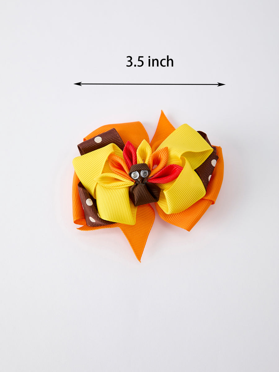 Thanksgiving Turkey Hair Bow: Yellow and Orange Ribbon Decoration