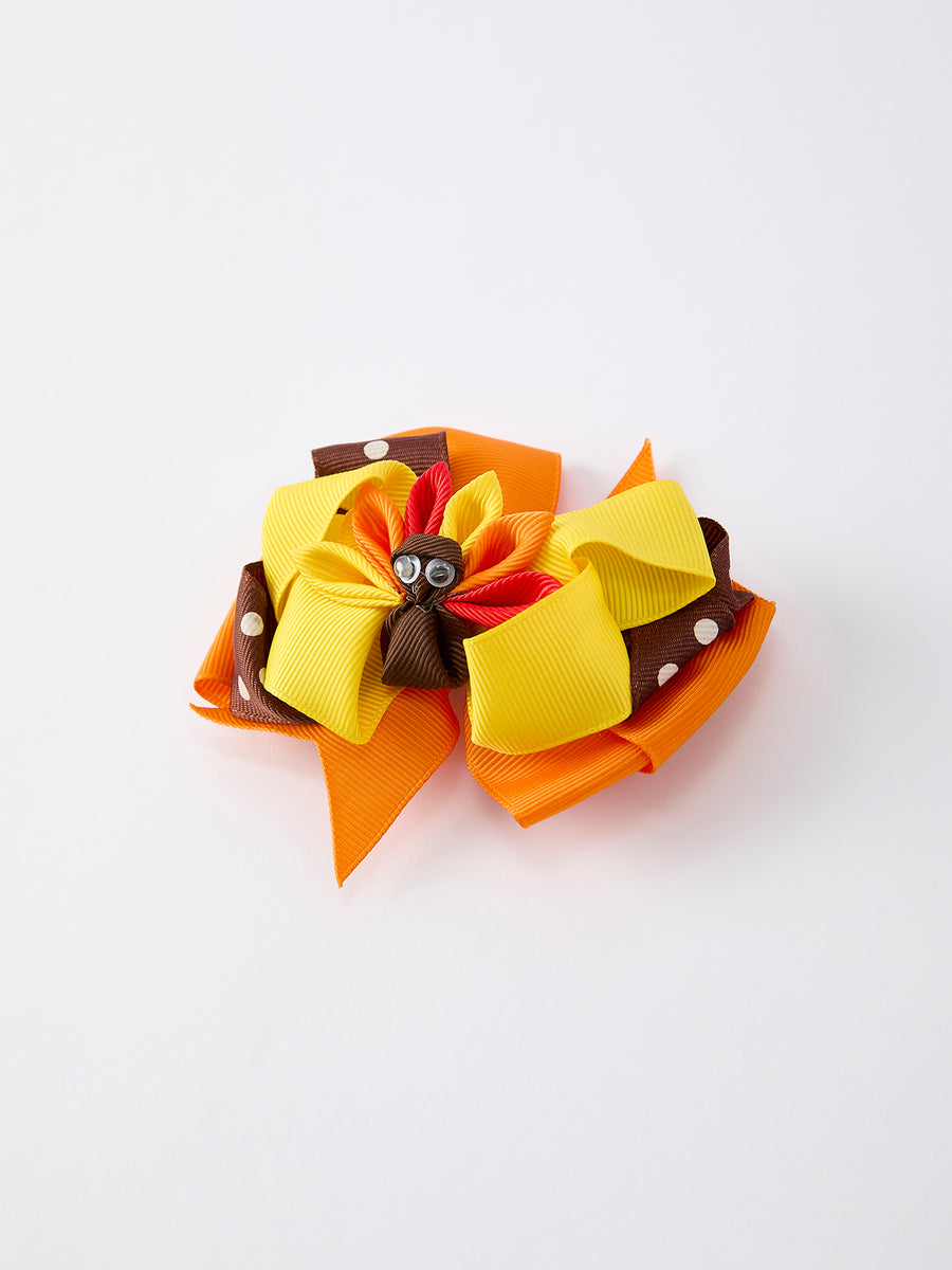 Thanksgiving Turkey Hair Bow: Yellow and Orange Ribbon Decoration