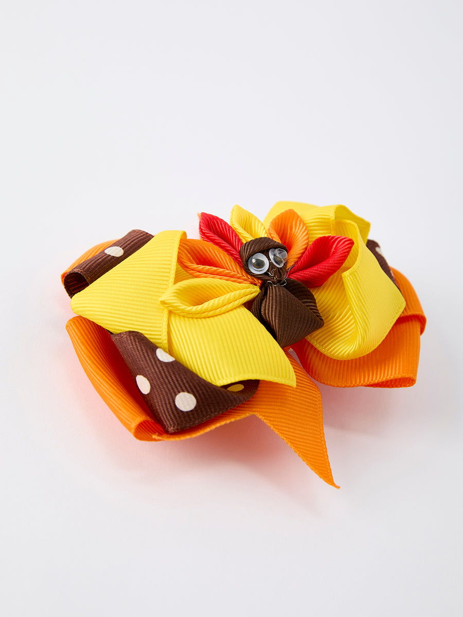 Thanksgiving Turkey Hair Bow: Yellow and Orange Ribbon Decoration