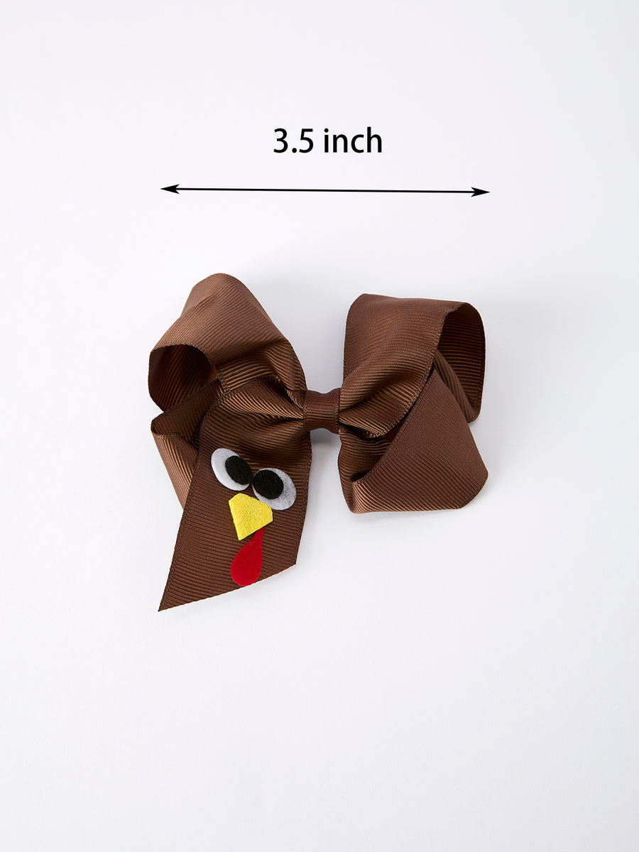 Thanksgiving Turkey Face Hair Bow: Brown Ribbon Decoration