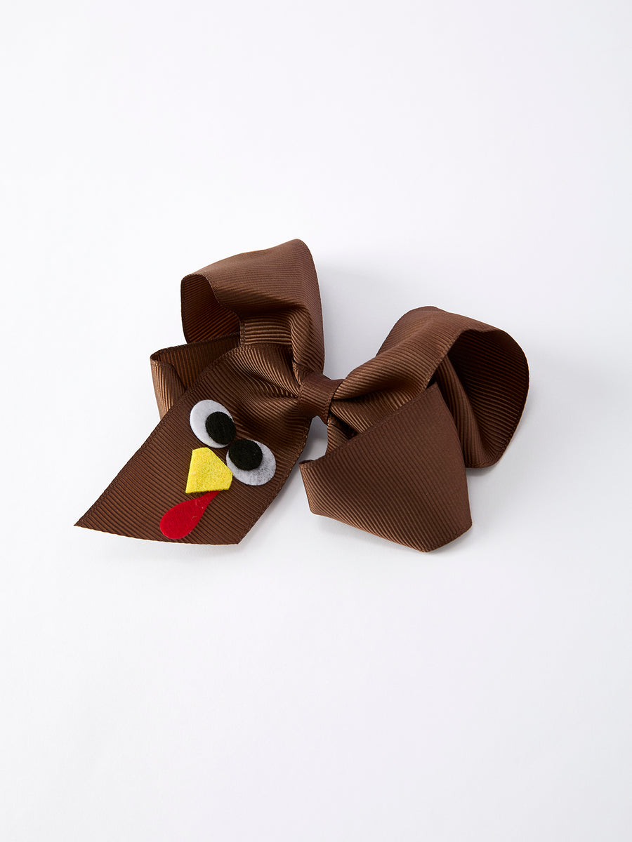 Thanksgiving Turkey Face Hair Bow: Brown Ribbon Decoration