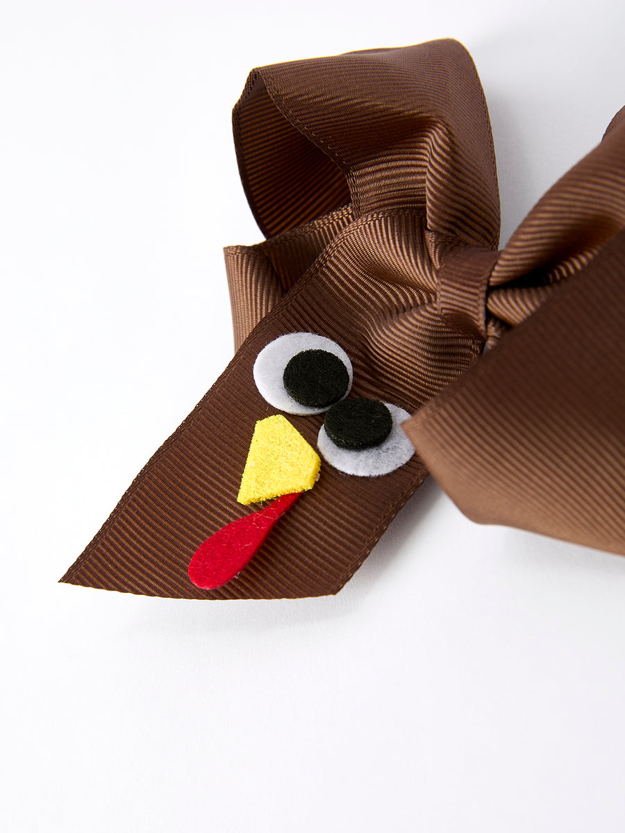 Thanksgiving Turkey Face Hair Bow: Brown Ribbon Decoration