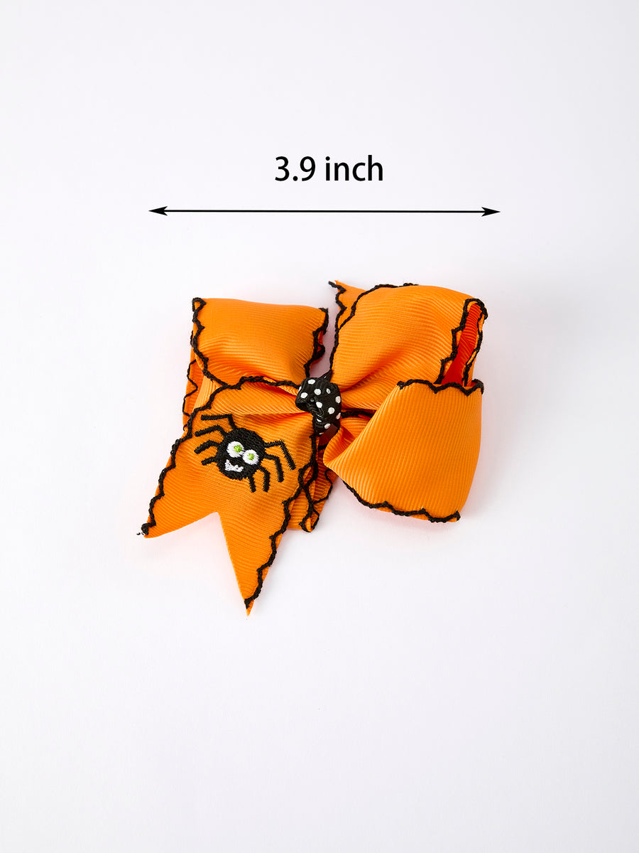 Halloween Spider Hair Bows: Orange Ribbon Design (2PCS)