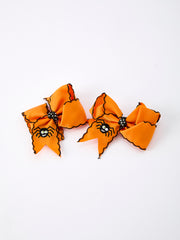 Halloween Spider Hair Bows: Orange Ribbon Design (2PCS)