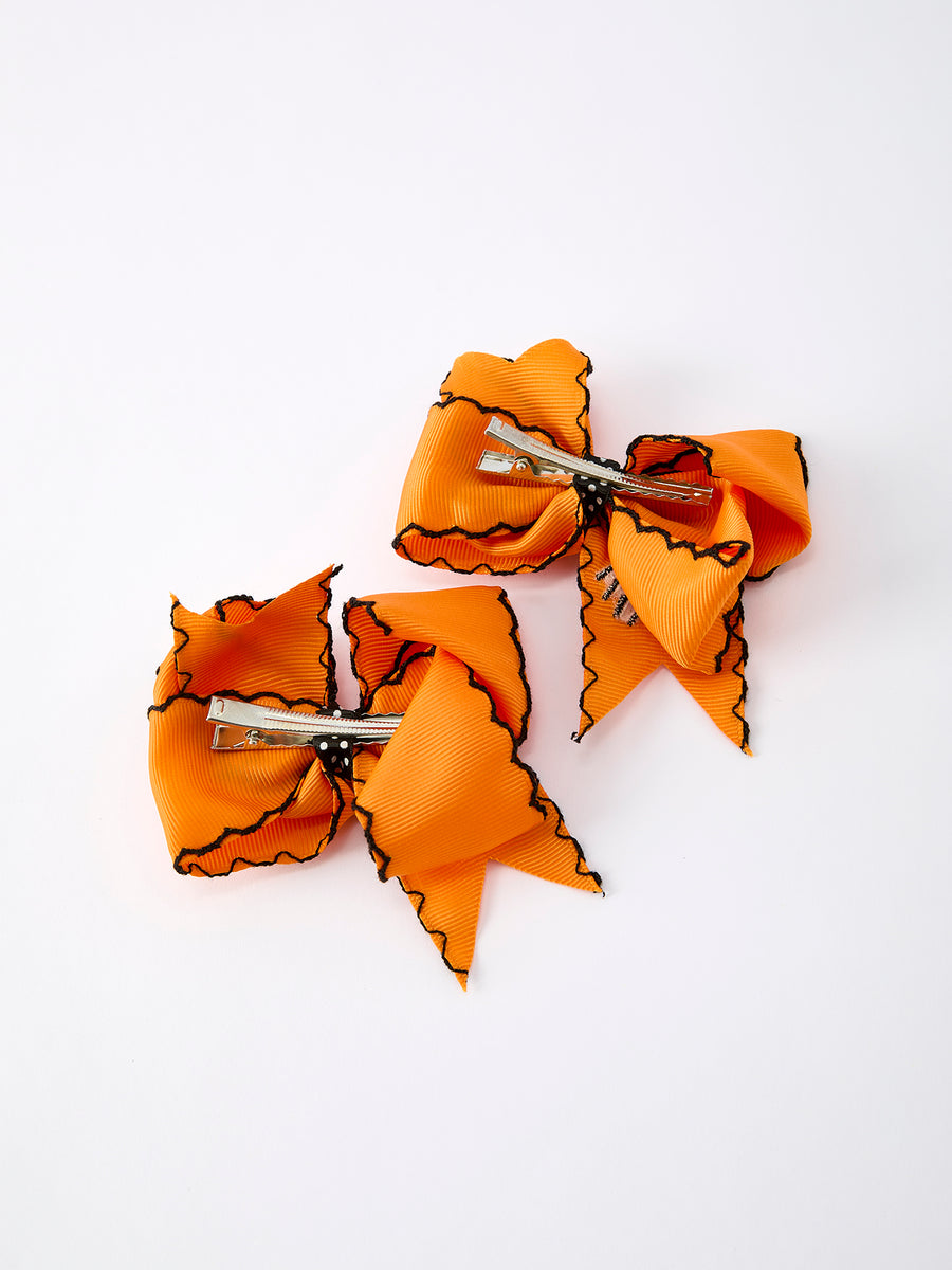 Halloween Spider Hair Bows: Orange Ribbon Design (2PCS)