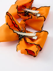 Halloween Spider Hair Bows: Orange Ribbon Design (2PCS)