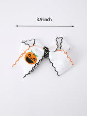 Halloween Pumpkin Hair Bows: White Ribbon Design（2PCS）