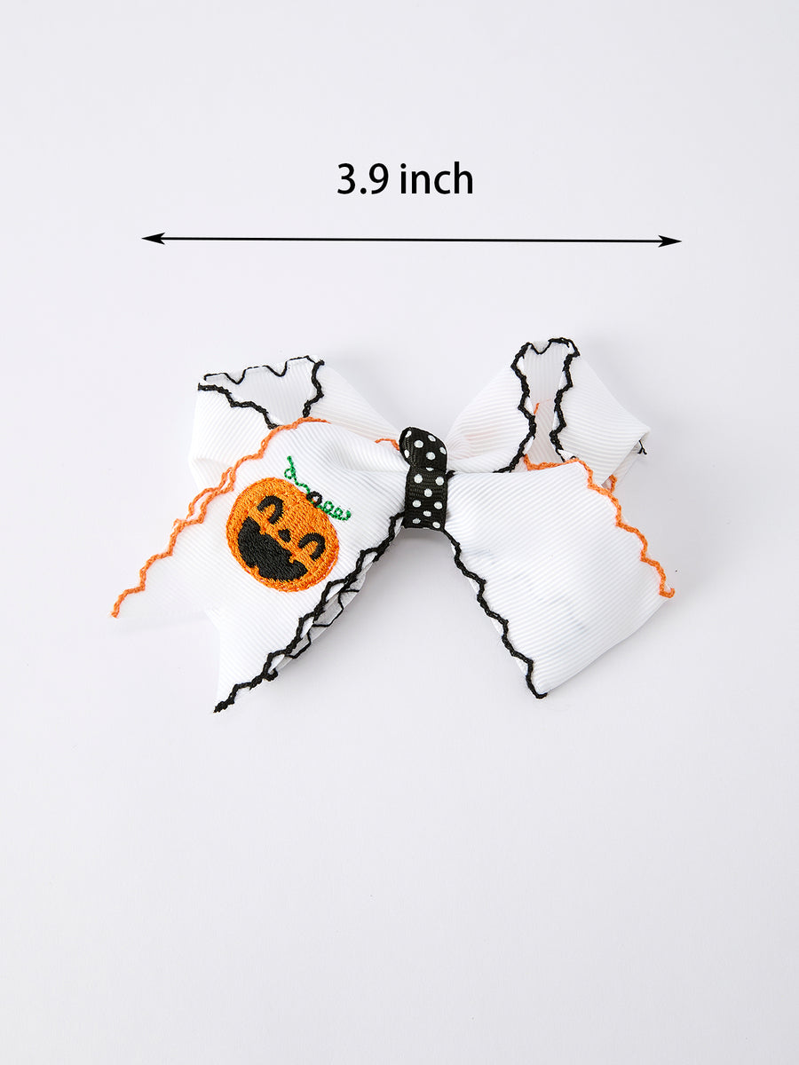 Halloween Pumpkin Hair Bows: White Ribbon Design（2PCS）