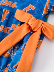 Blue and Orange Bow Sports Baby Girls Romper