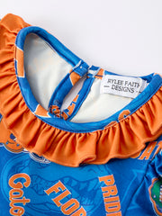Blue and Orange Bow Sports Girls Dress