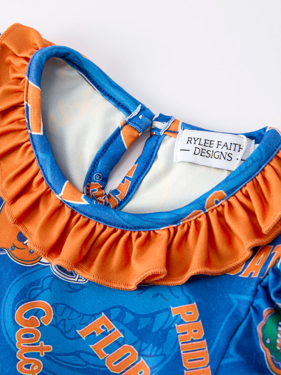 Blue and Orange Bow Sports Girls Dress