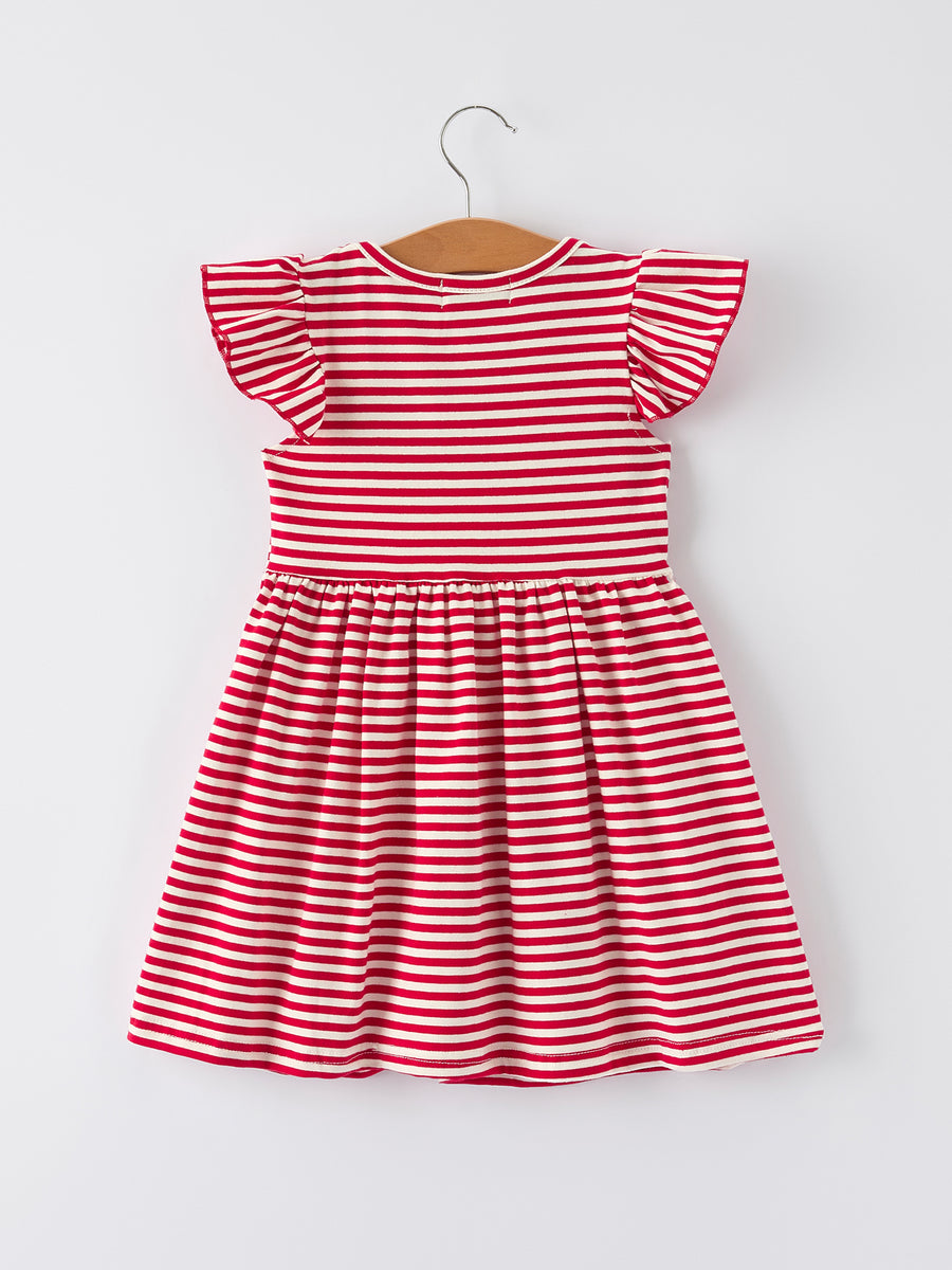Christmas Red Stripe Dress with Santa  Applique Pockets: Festive Fun