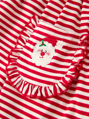 Christmas Red Stripe Dress with Santa  Applique Pockets: Festive Fun