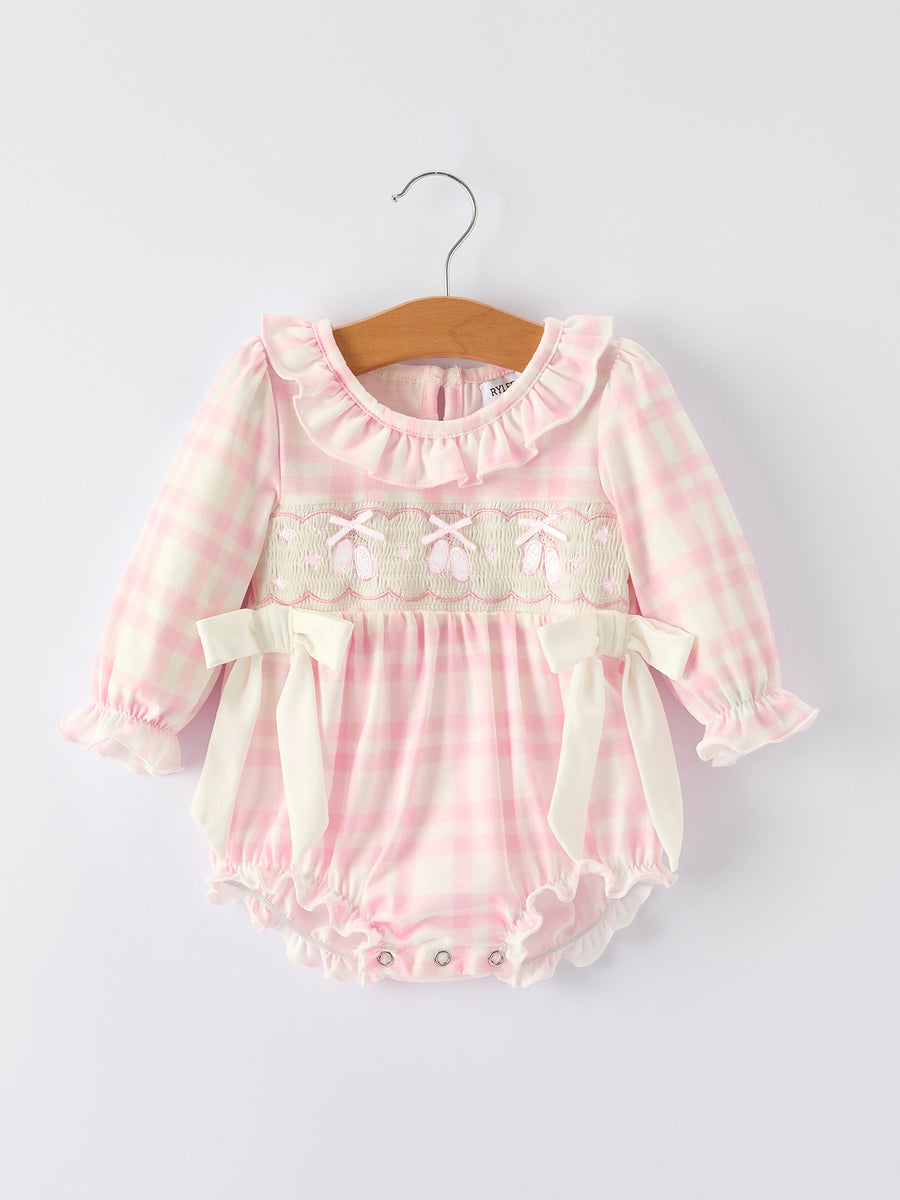 Christmas Pink Cute Bow Plaid Baby Romper: Soft and Comfortable