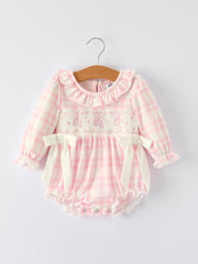 Christmas Pink Cute Bow Plaid Baby Romper: Soft and Comfortable