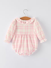 Christmas Pink Cute Bow Plaid Baby Romper: Soft and Comfortable