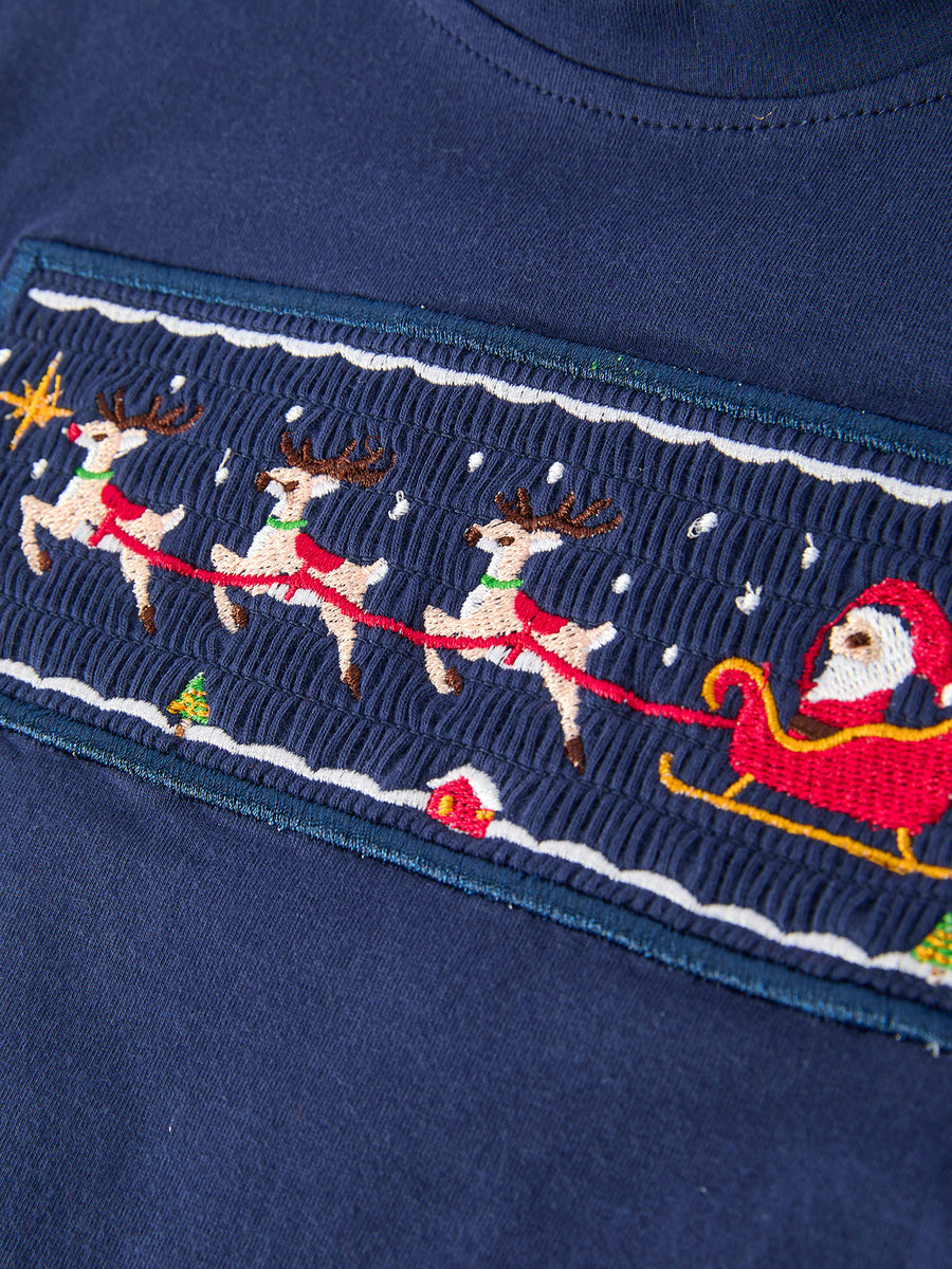Christmas Holiday Celebration Boys Set: Navy with Santa Sleigh