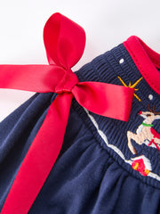 Christmas  Holiday Celebration Dress: Navy with Santa Sleigh