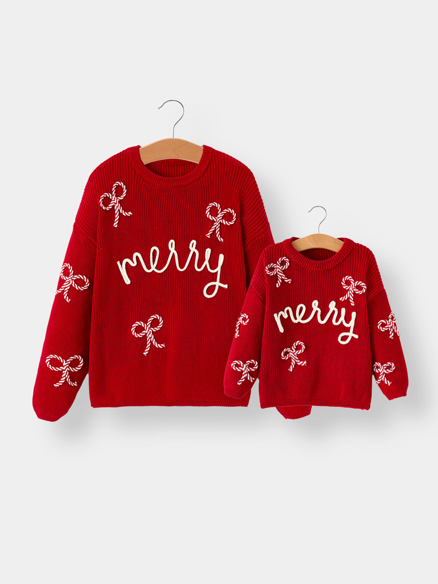 Pre-order Mom and Me Winter Christmas Red "merry" Pullover Sweater
