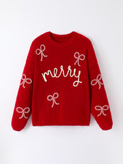 Mom and Me Winter Christmas Red "merry" Pullover Sweater