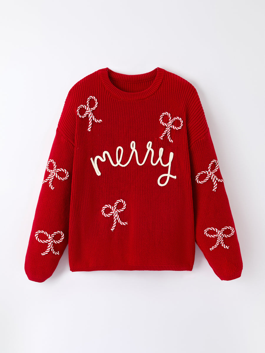 Mom and Me Winter Christmas Red "merry" Pullover Sweater