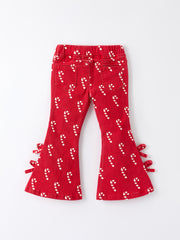 Girls Red Christmas Themed Denim Jeans