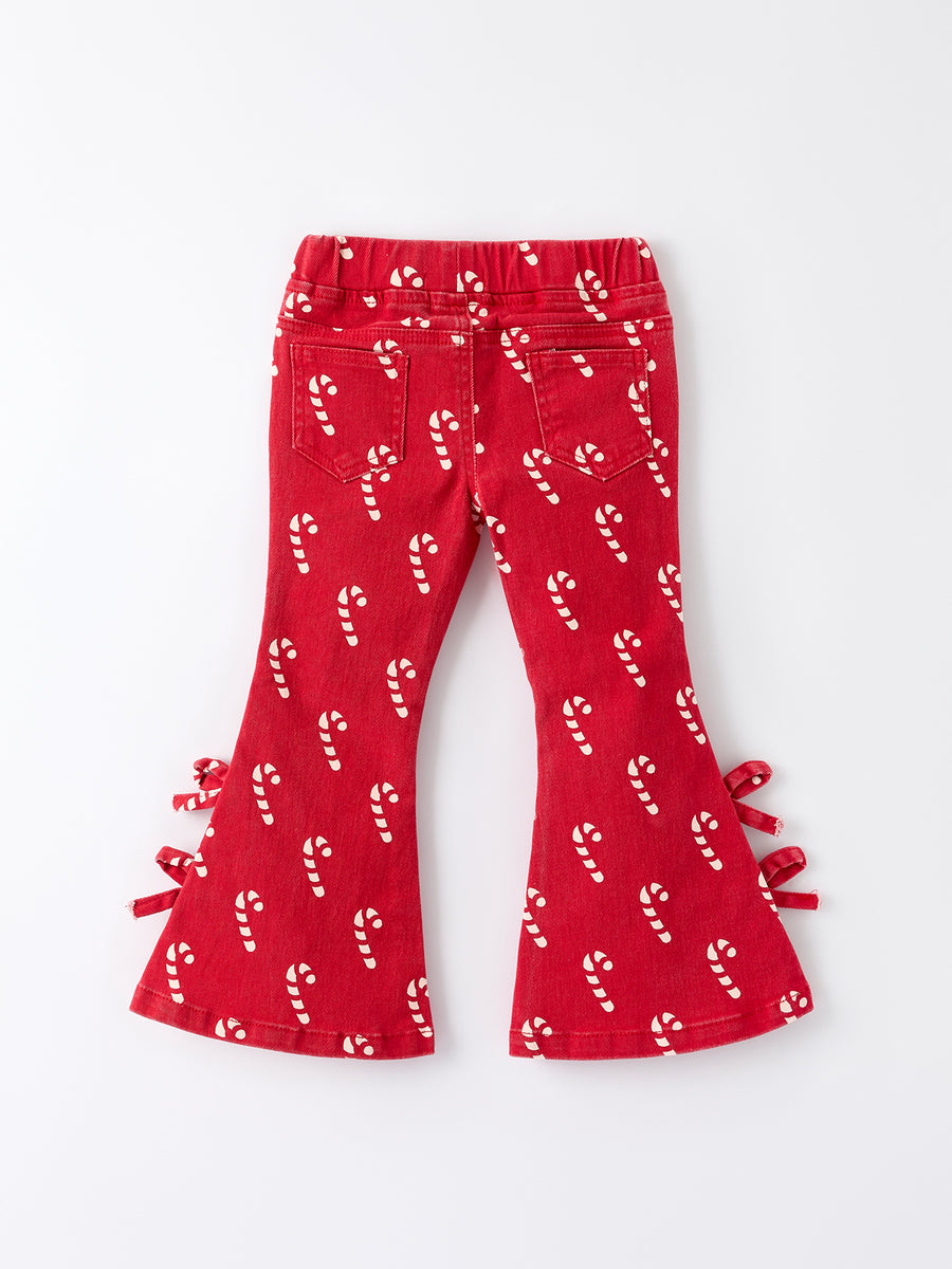 Girls Red Christmas Themed Denim Jeans