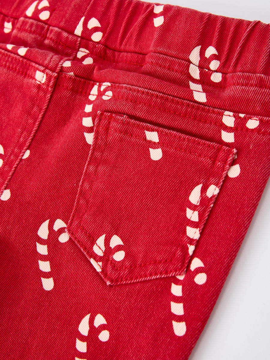 Girls Red Christmas Themed Denim Jeans