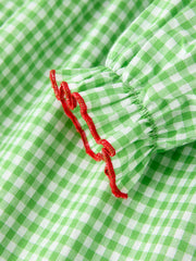 Christmas Tree Smocked Embroidery Girls Dress with Green Plaid
