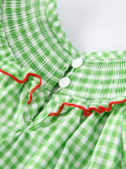 Christmas Tree Smocked Embroidery Baby Girls Romper with Green Plaid