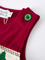Christmas Tree Dog Smocking Embroidered Baby Boys Romper