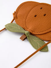 Fall Thanksgiving Halloween Pumpkin Shaped Crossbody Bag with Leaf Detail
