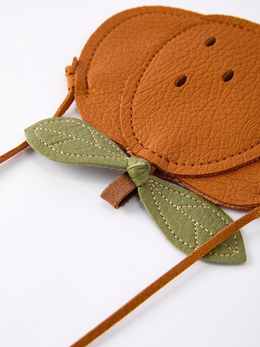 Fall Thanksgiving Halloween Pumpkin Shaped Crossbody Bag with Leaf Detail