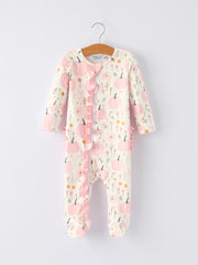 Halloween Thanksgiving Pink Pumpkin Floral Print Baby Girls Romper