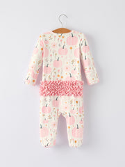Halloween Thanksgiving Pink Pumpkin Floral Print Baby Girls Romper