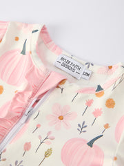Halloween Thanksgiving Pink Pumpkin Floral Print Baby Girls Romper
