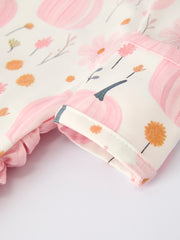 Halloween Thanksgiving Pink Pumpkin Floral Print Baby Girls Romper