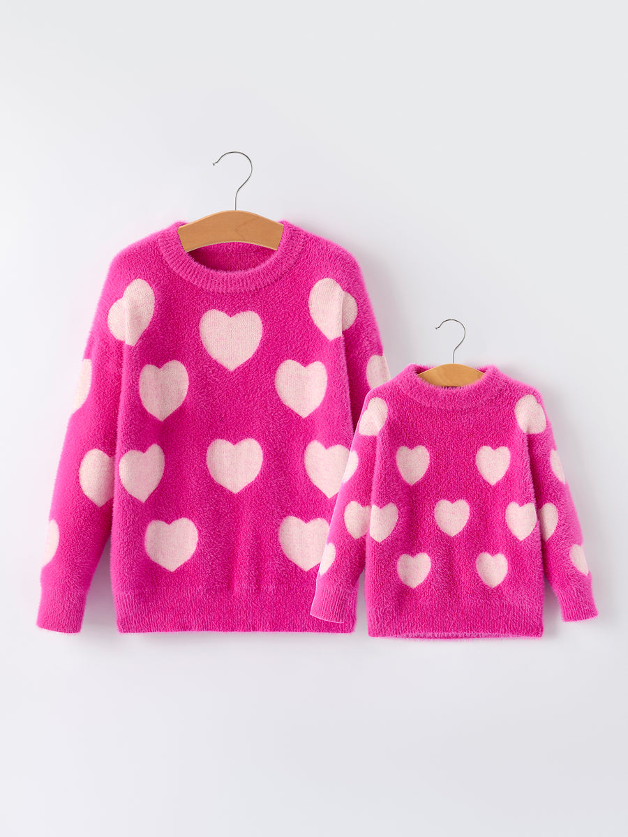 Pink Mommy & Me Heart Print Knit Pullover Sweater