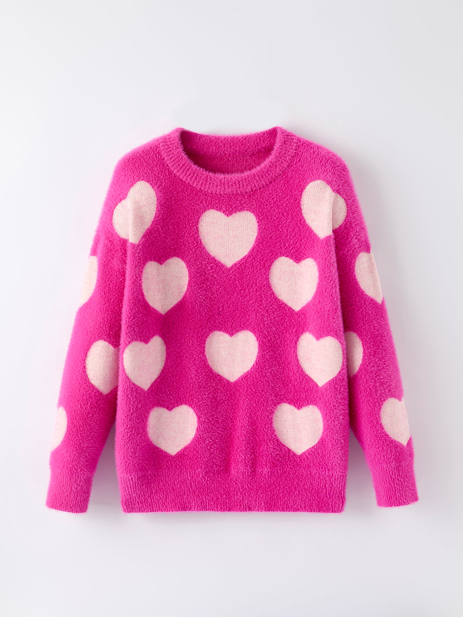 Pink Mommy & Me Heart Print Knit Pullover Sweater