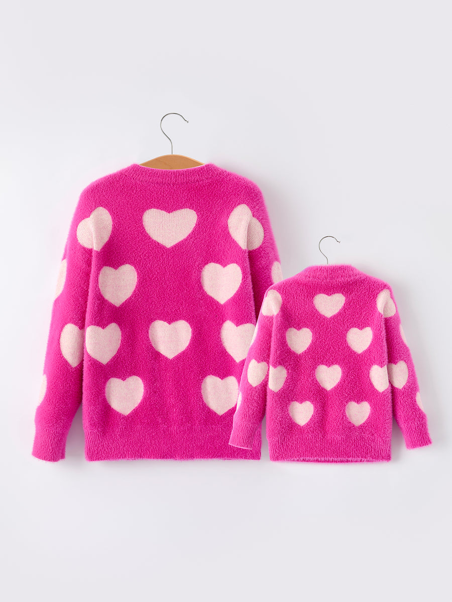 Pink Mommy & Me Heart Print Knit Pullover Sweater