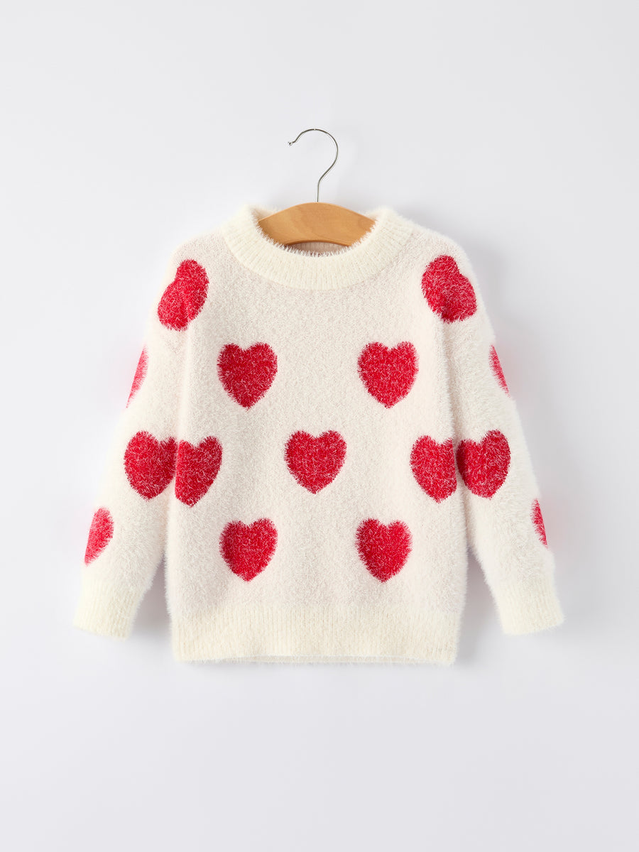 White Mommy & Me Heart Print Knit Pullover Sweater