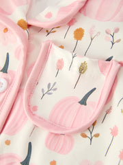 Halloween Thanksgiving Pink Pumpkin Floral Print Pajama Set