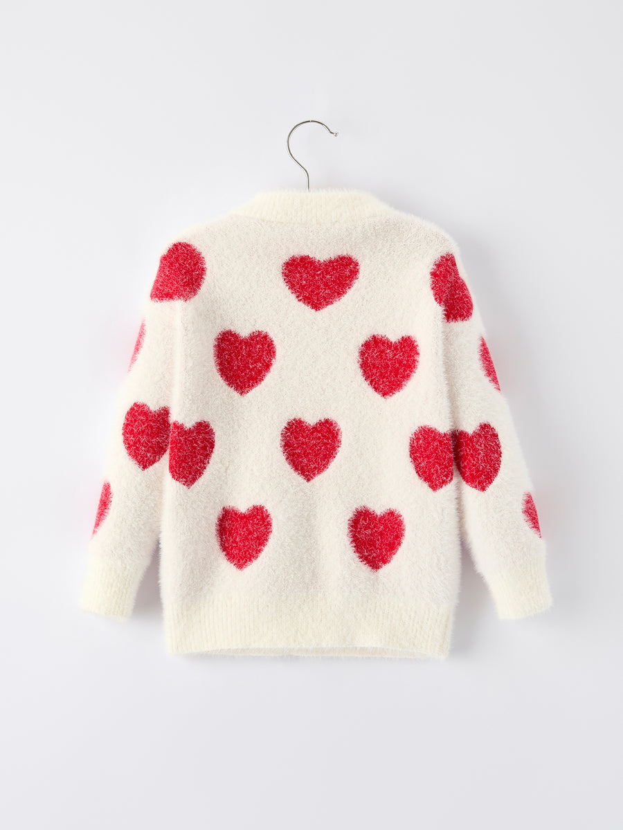 White Mommy & Me Heart Print Knit Pullover Sweater