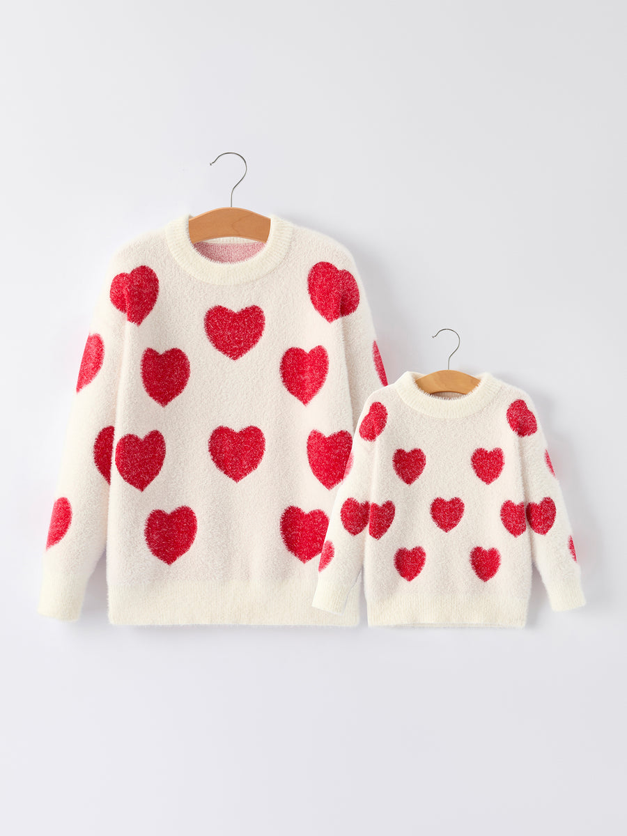 White Mommy & Me Heart Print Knit Pullover Sweater