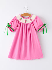 Christmas Pink Christmas Smocked Embroidery Tree Baby Girls Dress