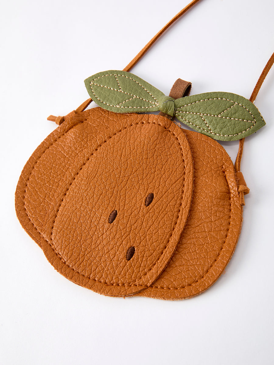 Fall Thanksgiving Halloween Pumpkin Shaped Crossbody Bag with Leaf Detail