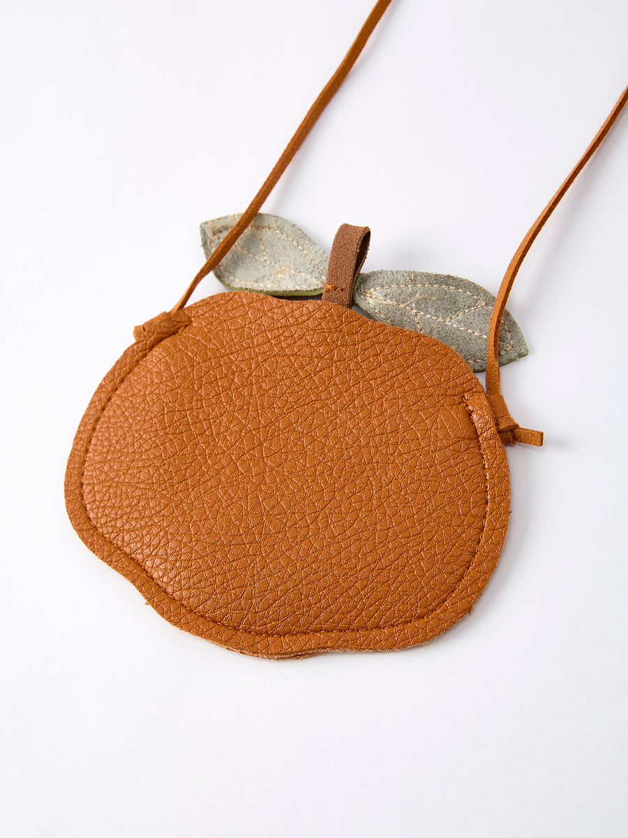 Fall Thanksgiving Halloween Pumpkin Shaped Crossbody Bag with Leaf Detail